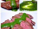 Bavette de boeuf au pesto de coriandre fraîche