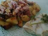 Sauté de topinambours et pommes de terre, sauce cacahuètes lardons