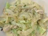 Tagliatelles de concombres, poulet, oignon