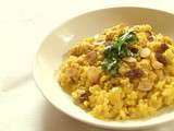 Risotto à l'indienne au lait de coco curry amandes et raisin sec