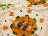 Cuisine au thé – brochette de cabillaud sur velouté de butternut