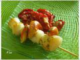 Brochettes de St Jacques tomates confites