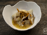 Girolles en infusion, cancoillotte et parmesan