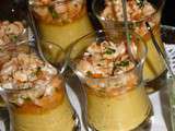 Verrines puree de pois chiches aux crevettes sauce thai