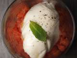 Burrata, granité de tomate à la menthe