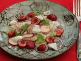 Carpaccio de daurade, crème de Saint Agur et cerises