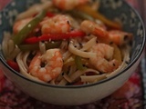 Wok de crevettes aux poivrons