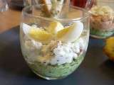 Verrine petit pois, chèvre, bacon