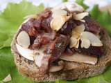 Bruschetta aux champignons, gésiers de canard et amandes