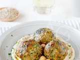 Boulettes d’agneau à la patate douce & simple houmous