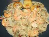 Crevettes (gambas) aux champignons de Paris