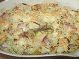 Gratin de chou-fleur, frittes allumettes, talon de jambon