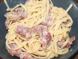 Linguine aux gésiers de poulet sauce carbonara