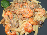 Penne rigate aux gambas (crevettes) et champignons