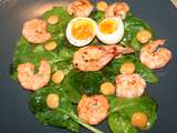 Salade d'épinards, gambas et oeuf