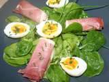 Salade d'épinards, oeufs et jambon cru