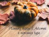 4 semaines de menu type avec recettes pour l'automne