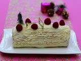 Bûche au mascarpone, chocolat blanc et framboises