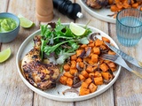 Cuisses de poulet à l’air fryer marinade soja miel et patates douces rôties