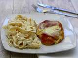 Escalope de veau panée et gratinée, tagliatelle sauce ricotta