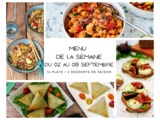 Menu de la semaine - Du 02 au 08 septembre