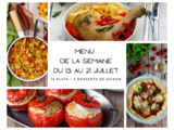 Menu de la semaine - Du 15 au 21 juillet