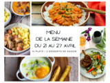 Menu de la semaine - Du 21 au 27 avril