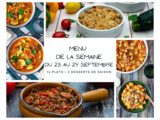 Menu de la semaine - Du 23 au 29 septembre