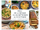 Menu de la semaine - Du 25 septembre au 01 octobre