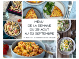 Menu de la semaine - Du 28 aout au 03 septembre