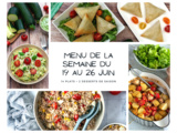 Menu de semaine - Du 19 au 26 juin