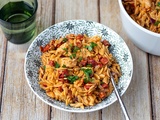 One pot orzo au poulet, chorizo et poivron