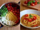 One pot pasta {tomate cerise, basilic, ail, oignon}