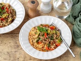 One pot riz au bœuf, chorizo et légumes