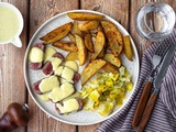 Pavé de boeuf sauce moutarde, potatoes et fondue de poireaux