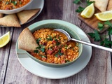 Soupe de lentilles corail au chorizo et épinards