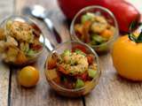 Verrine de tartare de tomates multicolores et crevettes poêlées