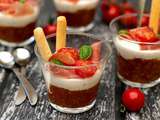 Verrines à la compotée de tomates cerises, mousse de fromage frais et jambon cu