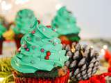 Cupcake sapins de Noël framboises & pistache