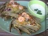 Artichauts farcis aux crevettes et sauce Aïoli