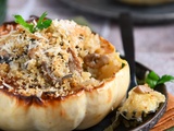 Courge blanche Casperita farcie au riz sauvage et champignons, gratinée au parmesan