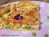 Quiche aux petits pois, lardons, fromage et coriandre