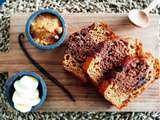 Cake marbré sans lait, au chocolat (pâte à tartiner bio), banane et vanille