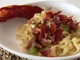 Tagliatelles Carbonara légères au Jambon de Parme croustillant