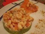 Mousse d'avocat-crabe-crevettes-saumon au curry