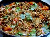 Lentilles à la tomate, jambon et champignons