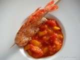 Gambas grillées et compote froide de tomate et mangue au safran