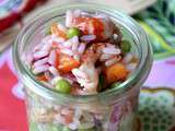 Salade de riz aux écrevisses, petits pois et abricots, vinaigrette aux framboises {concours Riso Gallo}