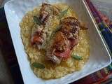 Saltimbocca de veau et chorizo, risotto à l’huile de roucou