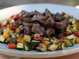 Boeuf sauté aux légumes à la plancha